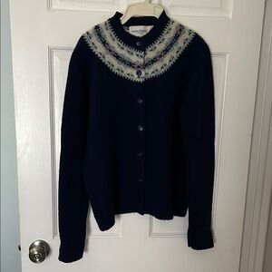Susan Bristol Navy Cardigan with Colorful Yoke